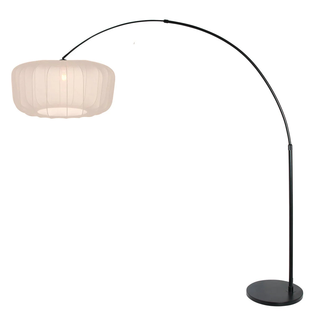 Lampe à arc noir avec abat-jour crème plissé, H180 cm