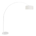 Lampadaire arc blanc en métal avec abat-jour en tissu tambour H240 cm