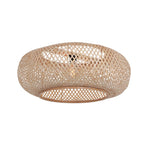 Lampe arc en fibres naturelles ajourées blanc et paille H180 cm en rotin beige tressé motif diamant