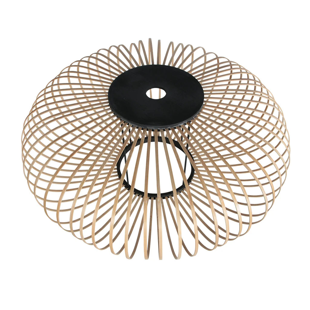 Lampadaire arc filaire métal noir avec abat-jour ovale effet rotin
