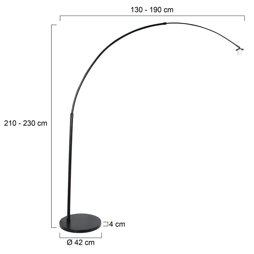 Lampadaire arc en métal noir bronze avec abat-jour rond, hauteur H240 cm ajustable