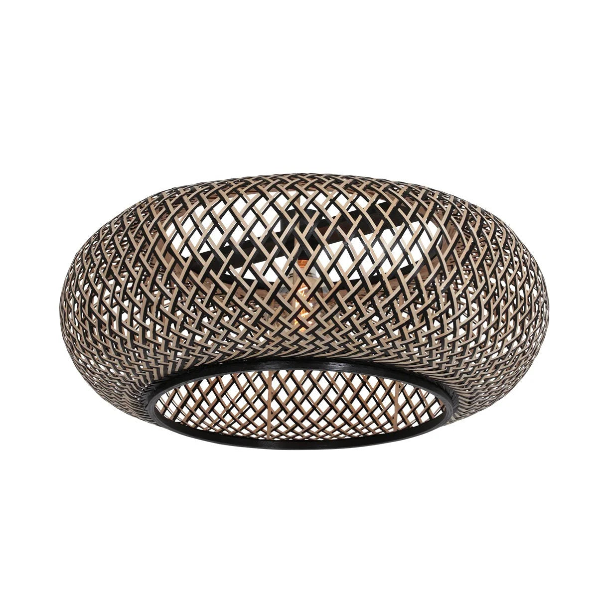 Luminaire plafonnier en rotin brun foncé avec finition bronze pour décoration intérieure