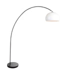 Lampadaire arqué en métal noir avec abat-jour blanc hémisphérique H185 cm