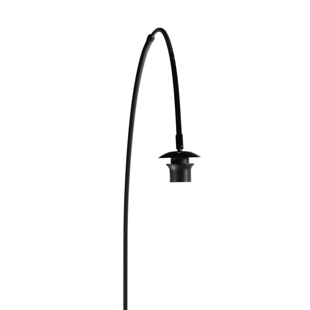 Lampadaire arc métal noir avec abat-jour rotin ajouré H180 cm