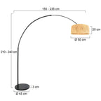 Lampadaire arc en métal noir avec abat-jour tressé couleur paille, H240 cm