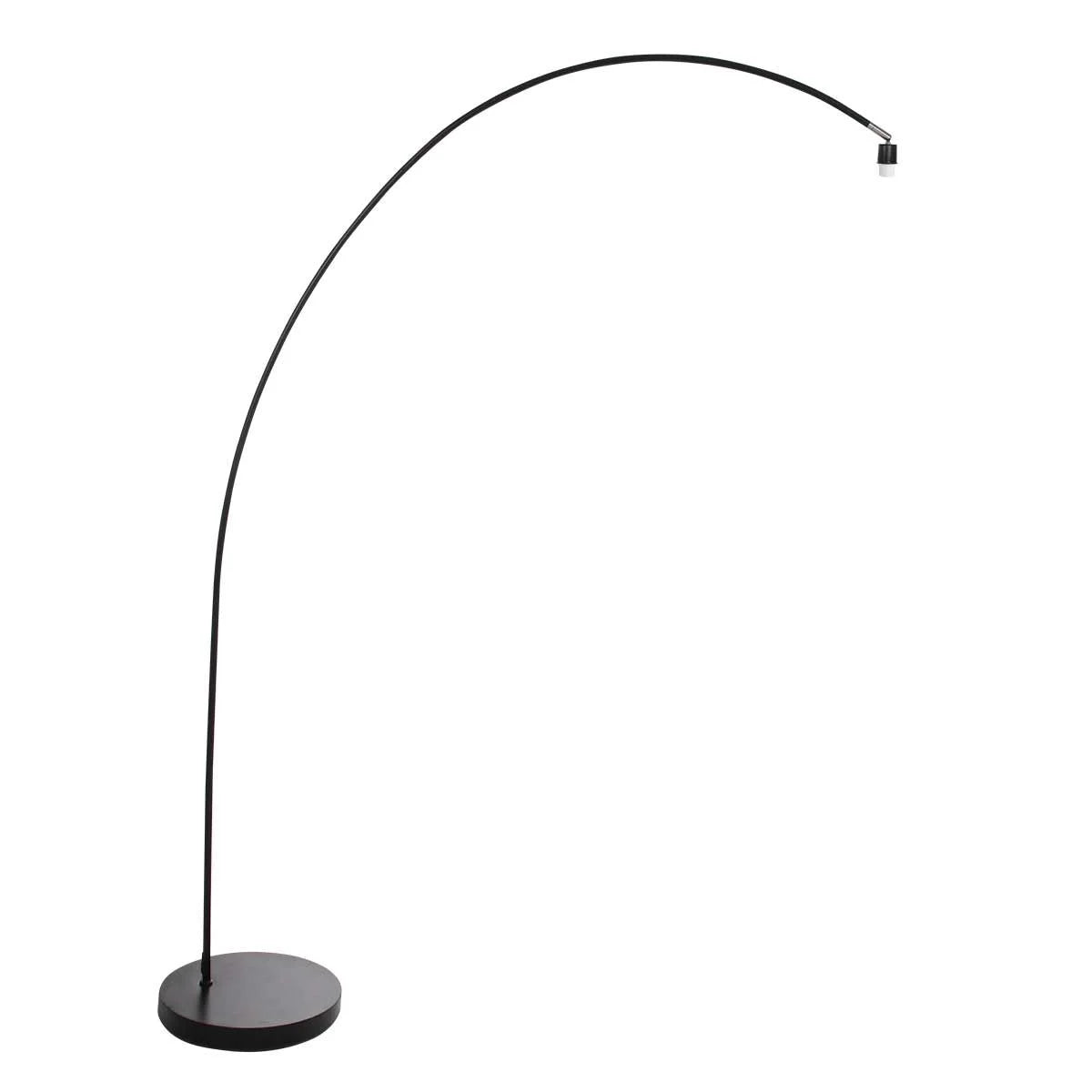 Lampadaire arc en métal noir avec abat-jour en verre fumé, hauteur 185 cm