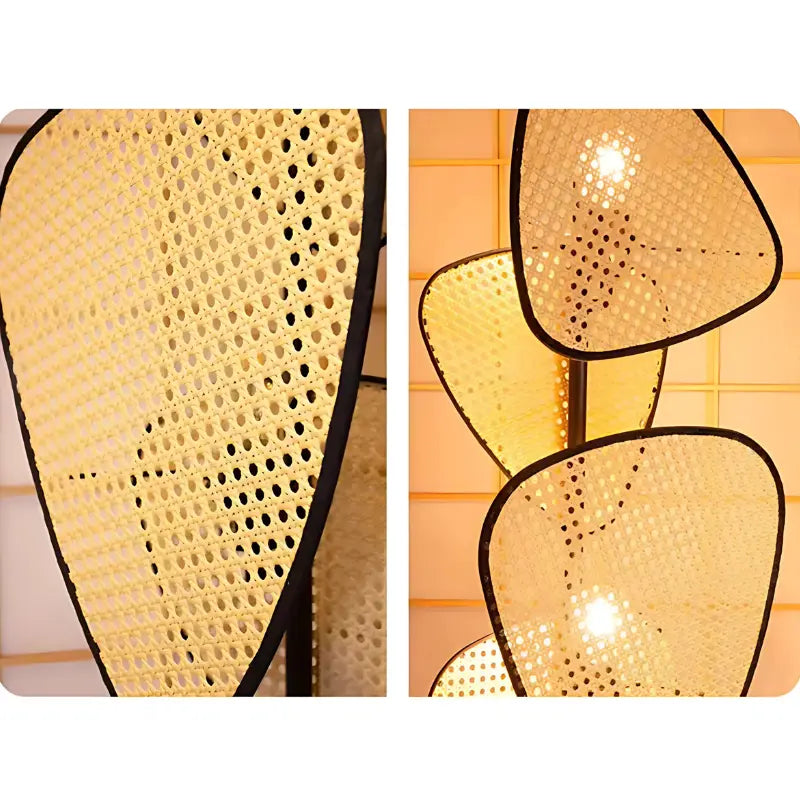 zoom sur l'abat jour du lampadaire en rotin