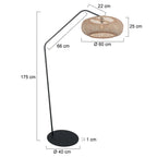 Lampadaire moderne en métal noir et bambou ajouré, abat-jour osier beige, H175 cm