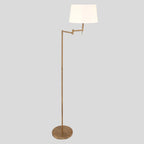 Lampadaire en laiton brossé avec abat-jour tissu blanc et bras pivotant, hauteur H154 cm