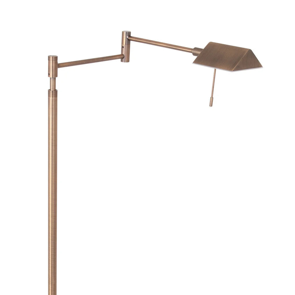 Lampadaire liseuse en métal bronze brossé avec bras articulé et chaîne de tirage