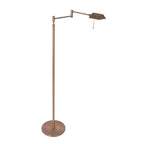 Lampadaire liseuse en métal bronze brossé avec bras articulé et abat-jour rectangulaire