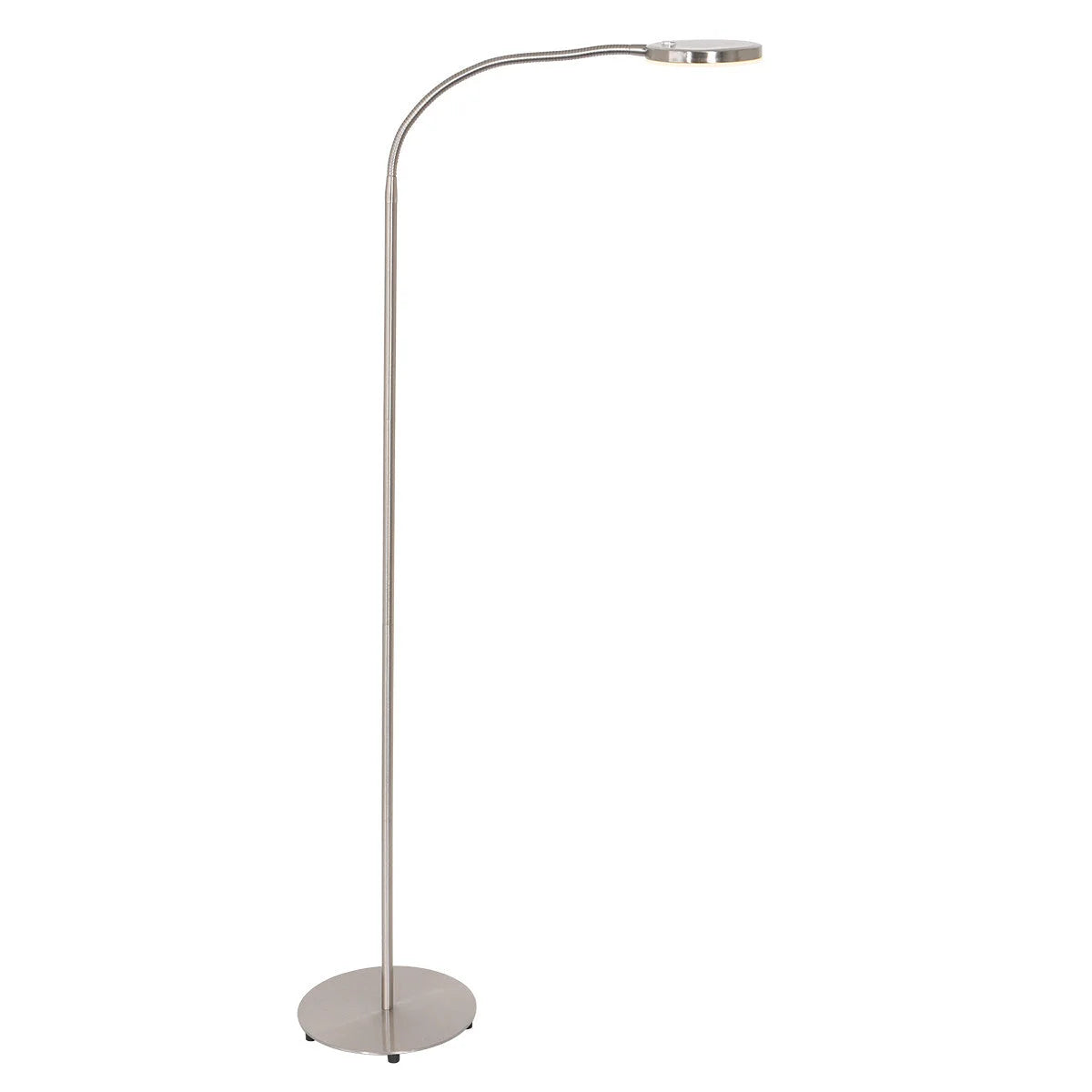 Lampe de sol en métal argenté avec bras orientable et variateur, H132 cm