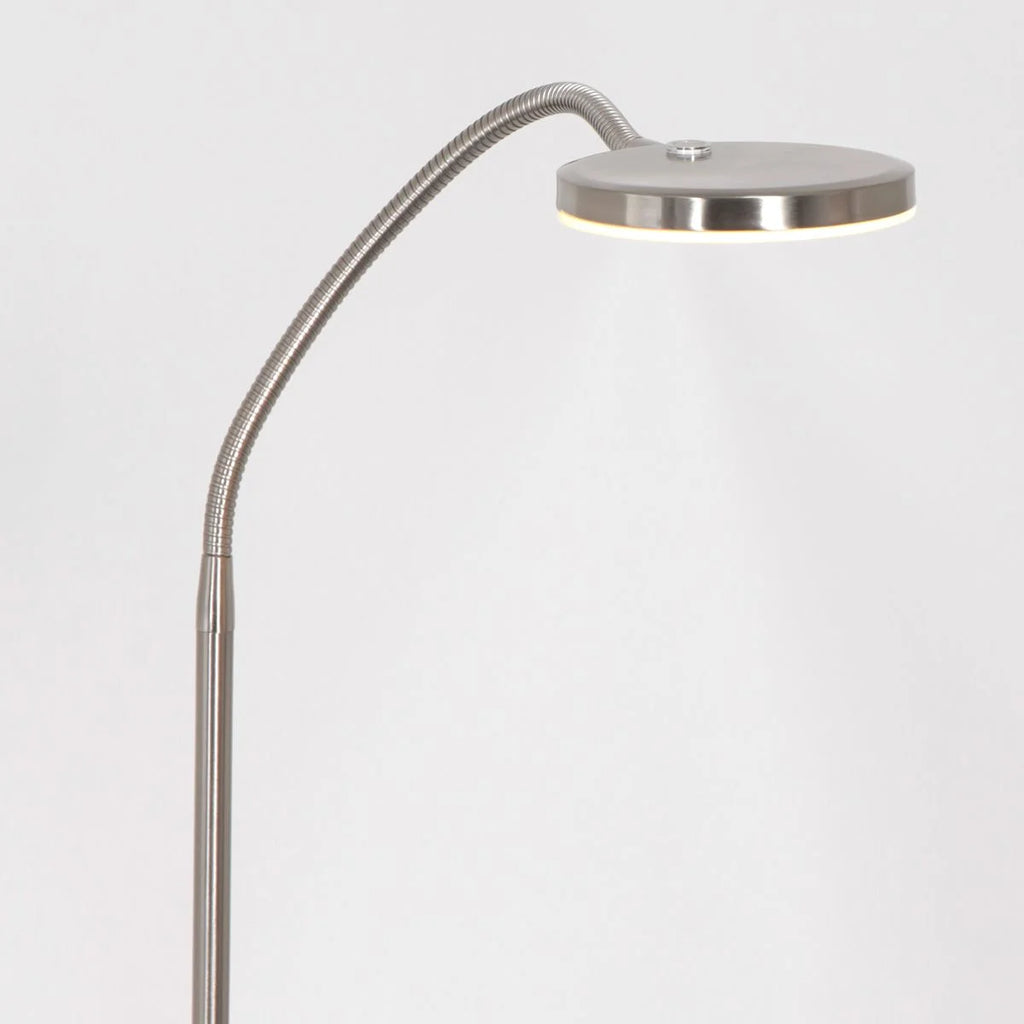 Lampadaire en métal argenté à bras orientable avec variateur, H132 cm