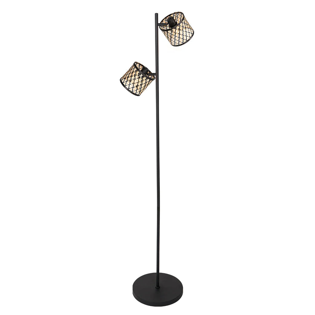 Lampadaire en métal noir avec abat-jours en cannage ajouré H160 cm