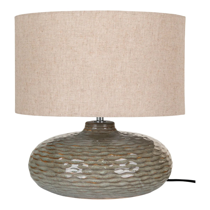 Lampe à poser en céramique texturée verte avec abat-jour beige – H44 cm