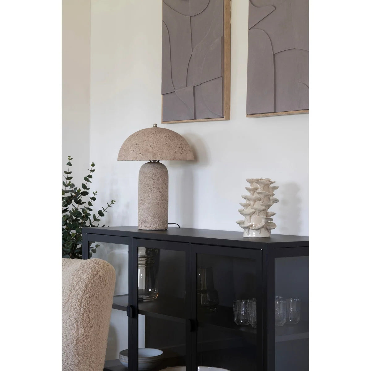 Lampe à poser beige effet pierre dôme champignon H49 cm