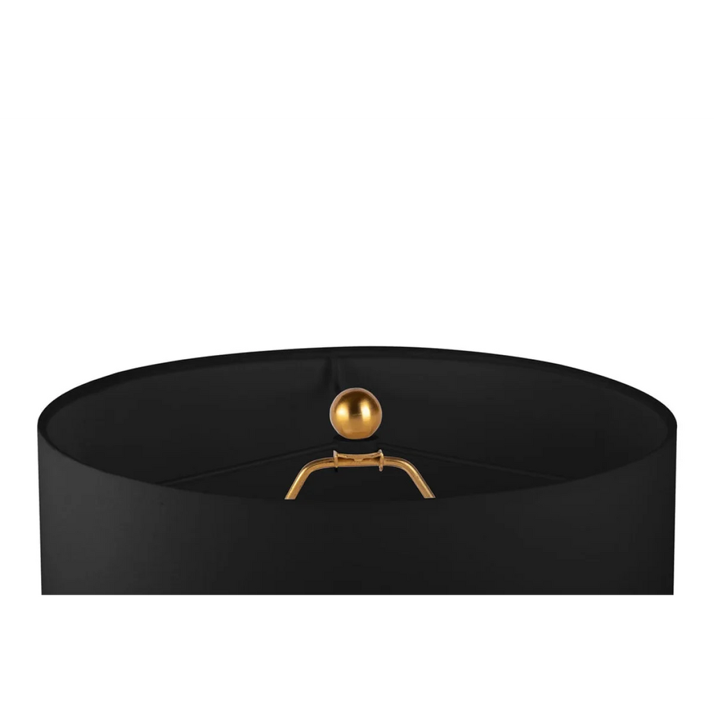 Abat-jour noir en drum avec finial en or pour lampe en marbre noir et laiton brossé
