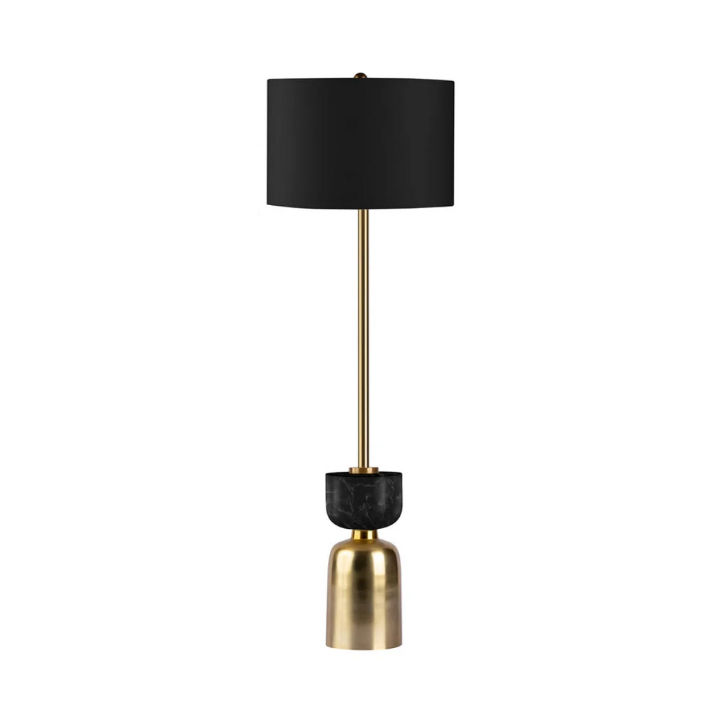 Lampe de sol en marbre noir et laiton brossé avec abat-jour tissu, H127 cm