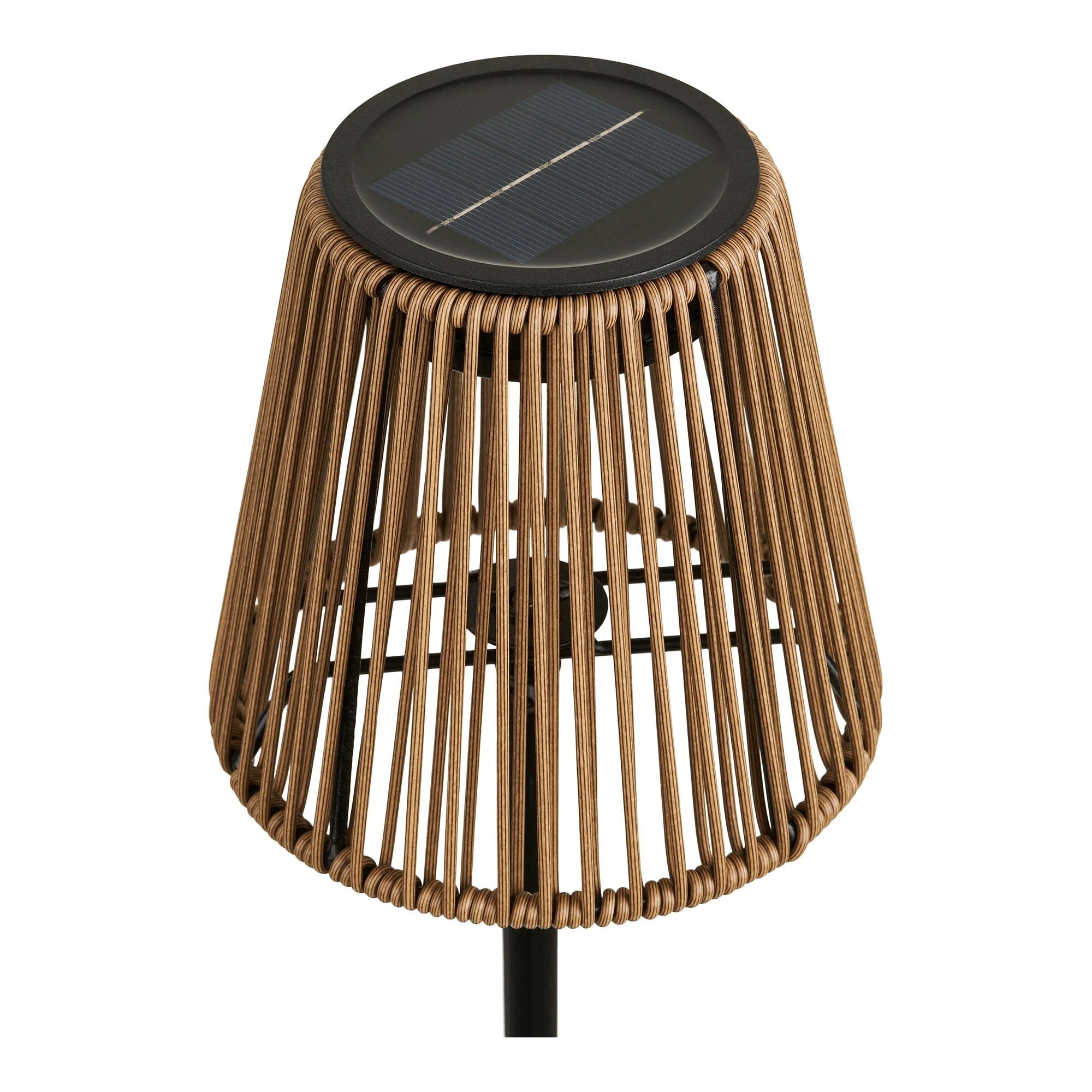 Lampe à poser en rotin ajouré et métal noir H30 cm pour terrasse