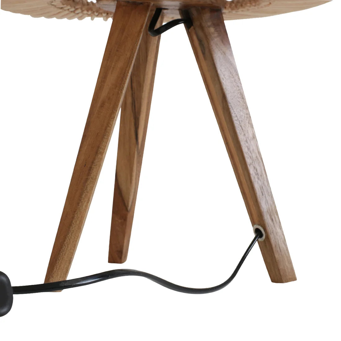 Lampe à poser en rotin naturel avec abat-jour ajouré et trépied bois minimaliste – Ø29 cm