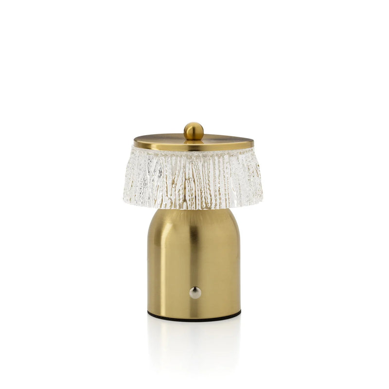 Lampe champignon en laiton brossé et verre strié – H16 cm