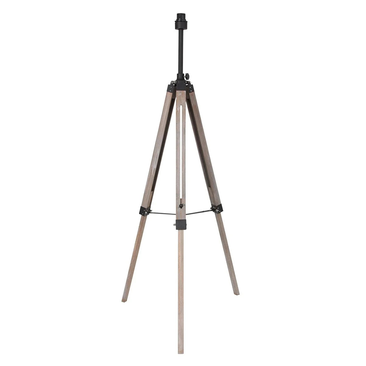 Base en bois pour lampe sur pied avec abat-jour en tissu noir, hauteur 165 cm