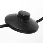Interrupteur noir pour lampadaire tripode en bois avec abat-jour en tissu noir