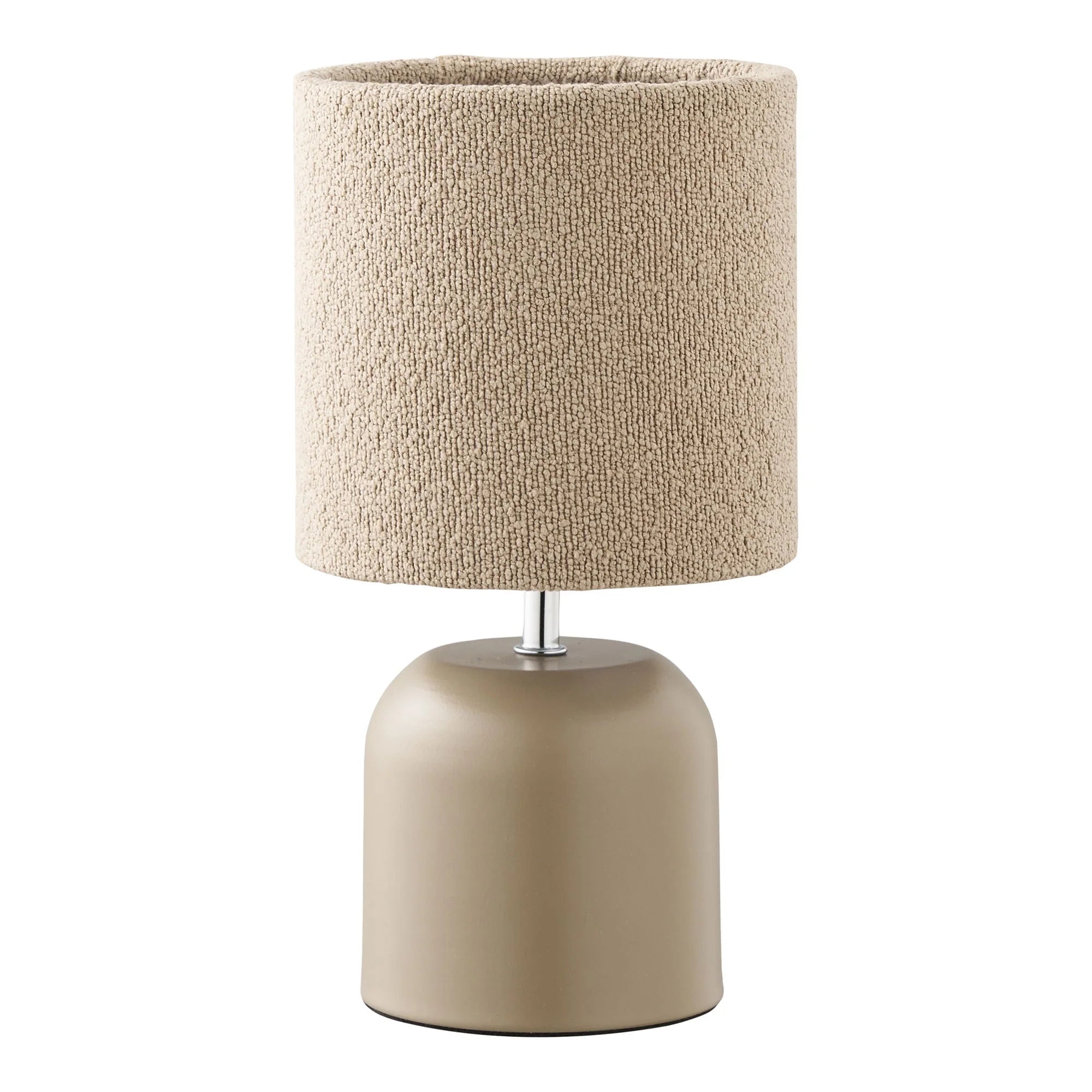 Lampe de table beige bouclée avec base en métal mat taupe, H24 cm