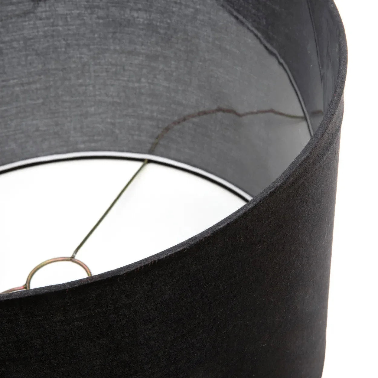 Abat-jour cylindrique noir en coton avec cadre métallique pour lampe de table en teck