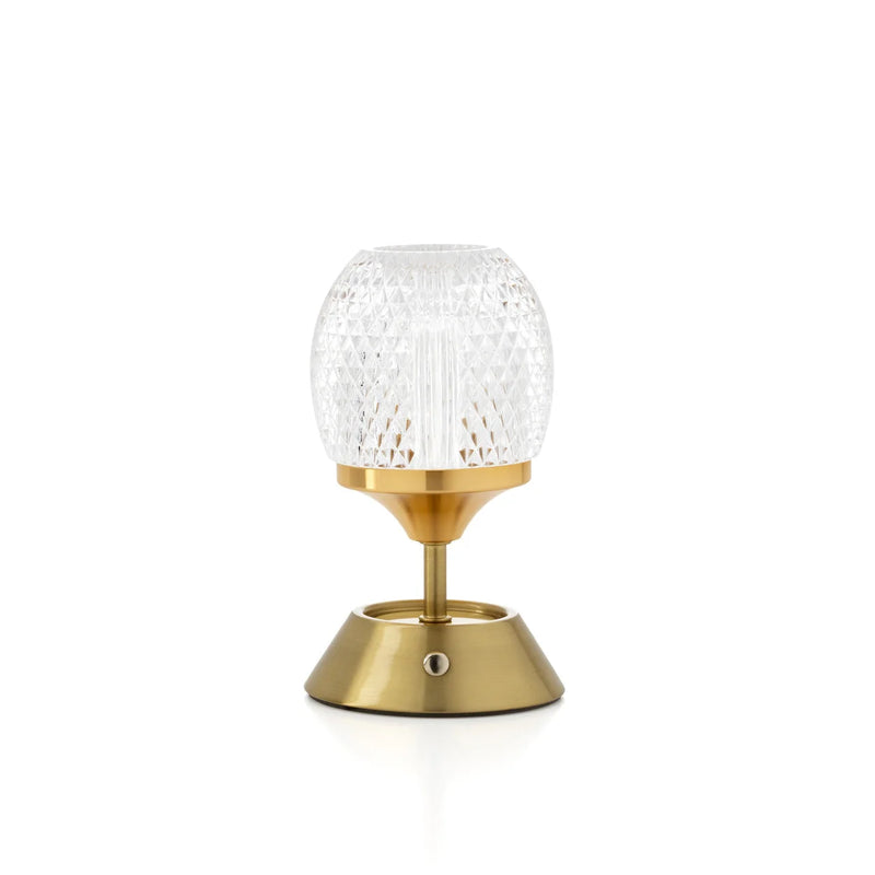 Lampe de table en laiton avec globe en verre facetté transparent