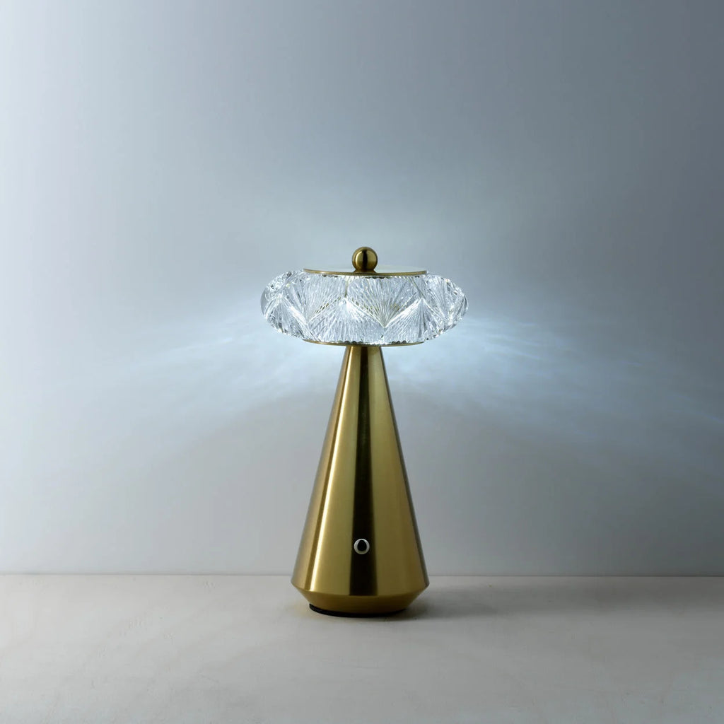 Lampe de table LED en laiton doré avec verre facetté, H24 cm