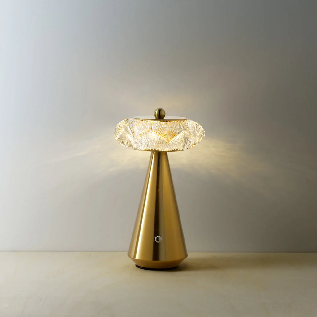Lampe de table LED en laiton doré avec verre facetté, H24 cm