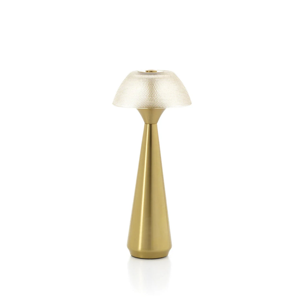 Lampe de table en métal doré LED avec abat-jour en verre texturé translucide H28 cm