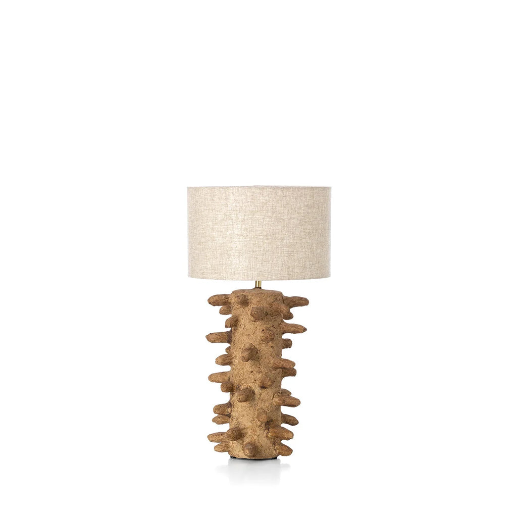 Lampe de table organique en papier mâché beige texturé picots, H41 cm