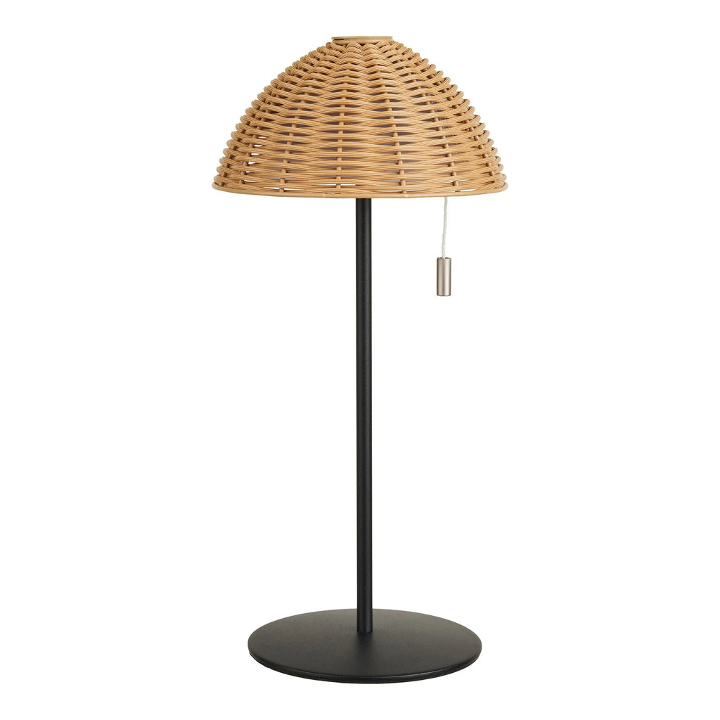 Abat-jour en rotin tressé naturel sur pied métal noir – H32 cm