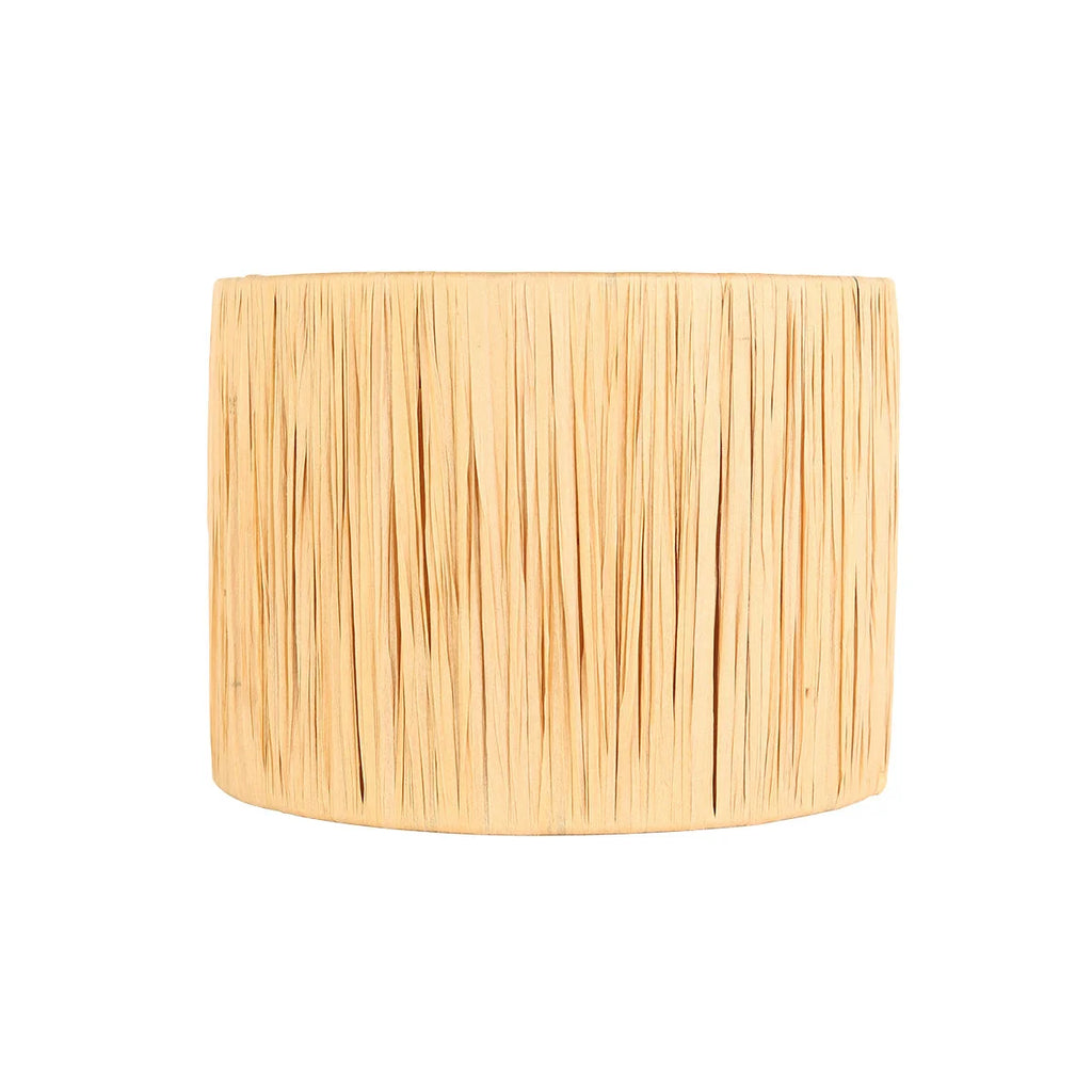 Lampe de table beige en travertin et fibres naturelles tissées, H34 cm