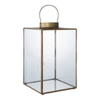 Lanterne en laiton vieilli et verre transparent avec anse, H42 cm