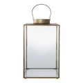 Lanterne rectangulaire en laiton vieilli et verre transparent avec anse, H42 cm