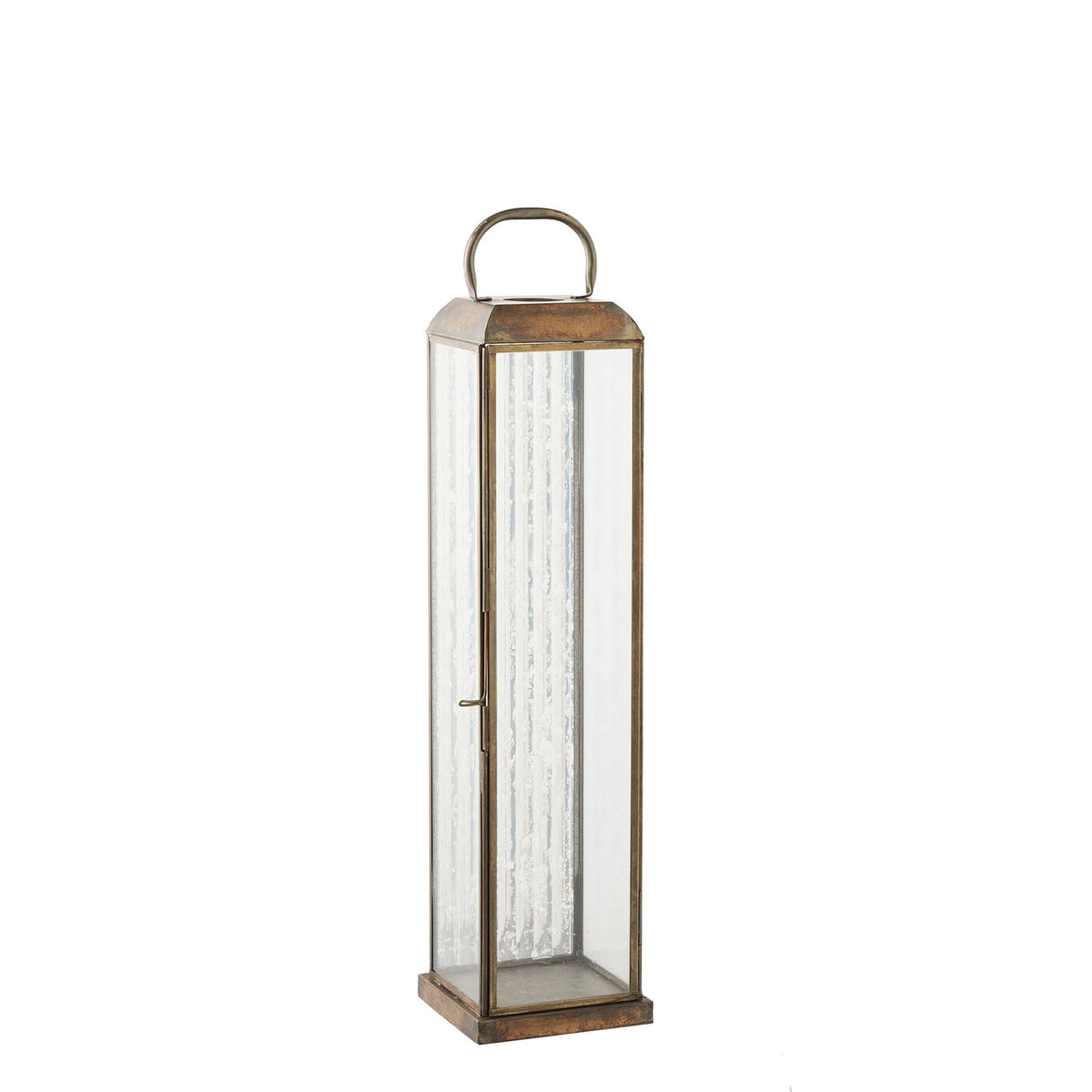 Lanterne en métal vieilli et verre strié avec anse – H49 cm