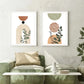 Triptyque boho minimaliste avec formes géométriques et végétales.