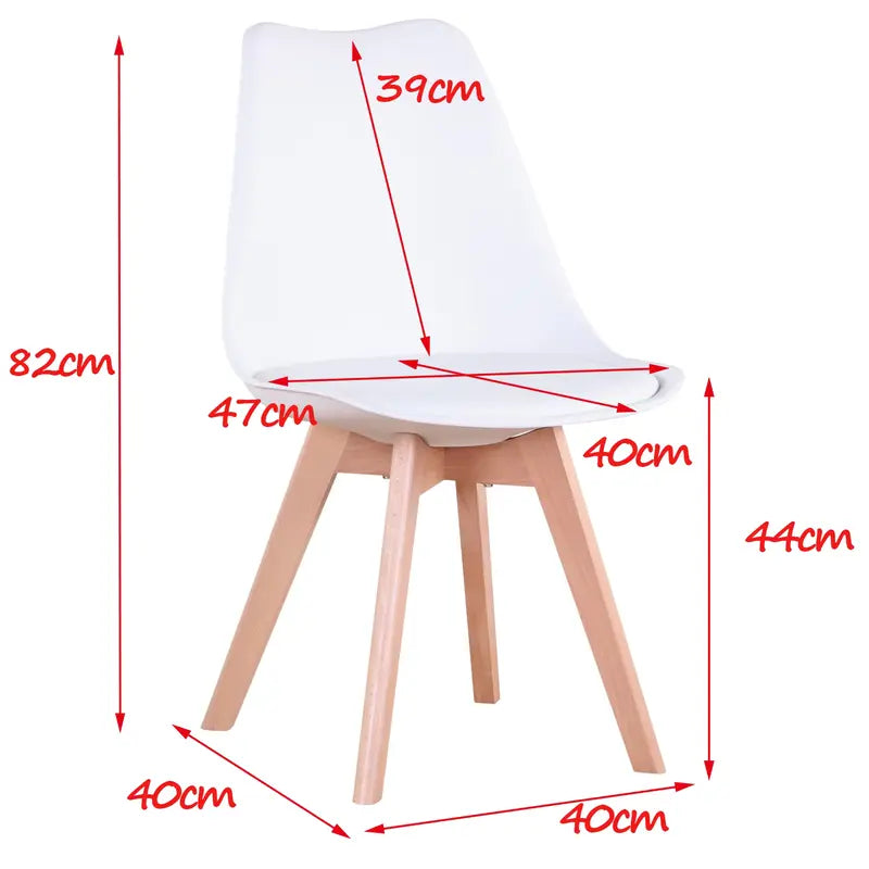 Dimensions du lot de 6 chaises scandinaves avec mesures indiquées