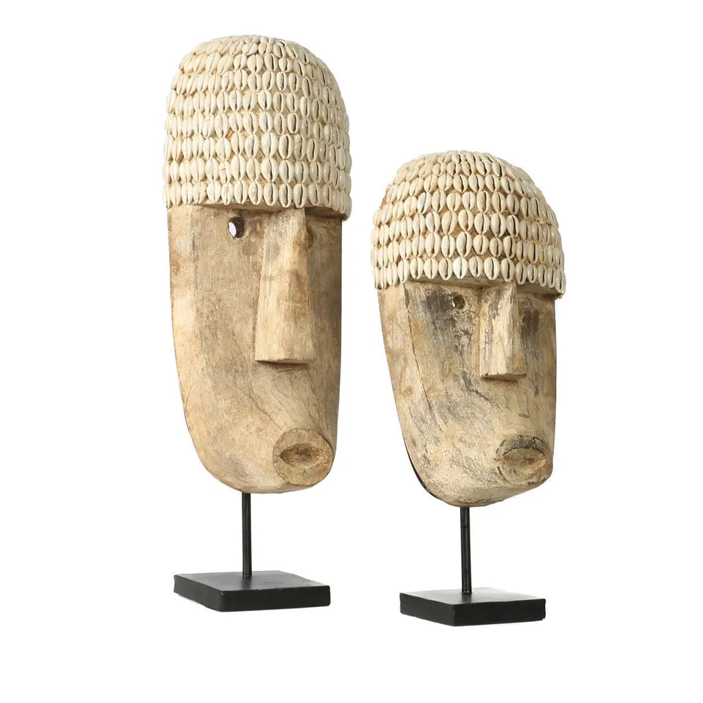 Masques tribaux en bois avec coquillages sur support de 40 cm pour décoration intérieure