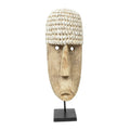 Masque décoratif en coquillages beige sur socle, H50 cm