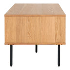 Table basse en bois clair de chêne avec pieds en métal noir