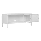 Meuble TV métal blanc 3 portes vitrées 130x40 cm design minimaliste