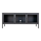 Meuble TV métal noir 3 portes vitrées design minimaliste 130x40 cm
