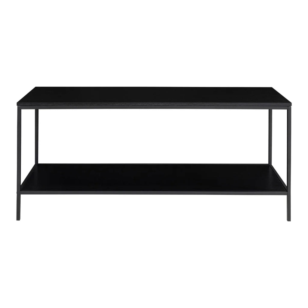 Table basse noire à deux étages en métal et verre lustré, 100x36 cm