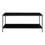 Table basse noire à deux étages en métal et verre lustré, 100x36 cm