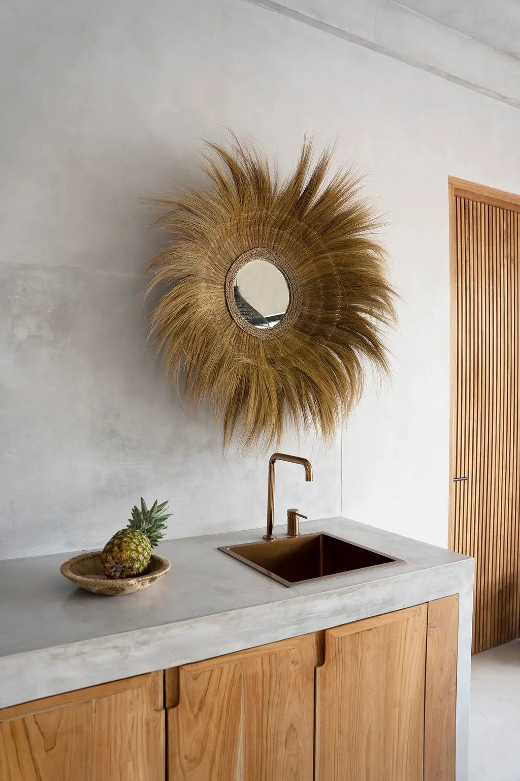 Miroir en herbe séchée naturel 90 cm forme profonde