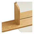 Miroir mural bois clair 92x15 cm avec étagère intégrée et cadre en chêne clair arrondi